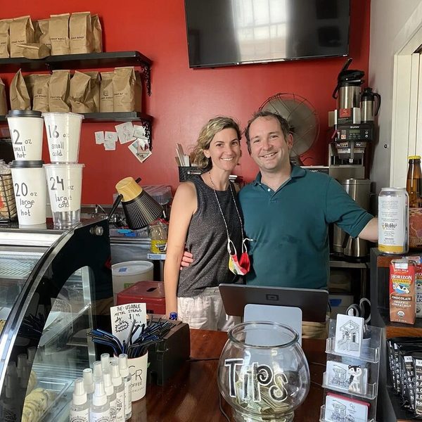 Kevin and Ashley Pedeaux behind the counter at CR Coffee Shop Magazine Street